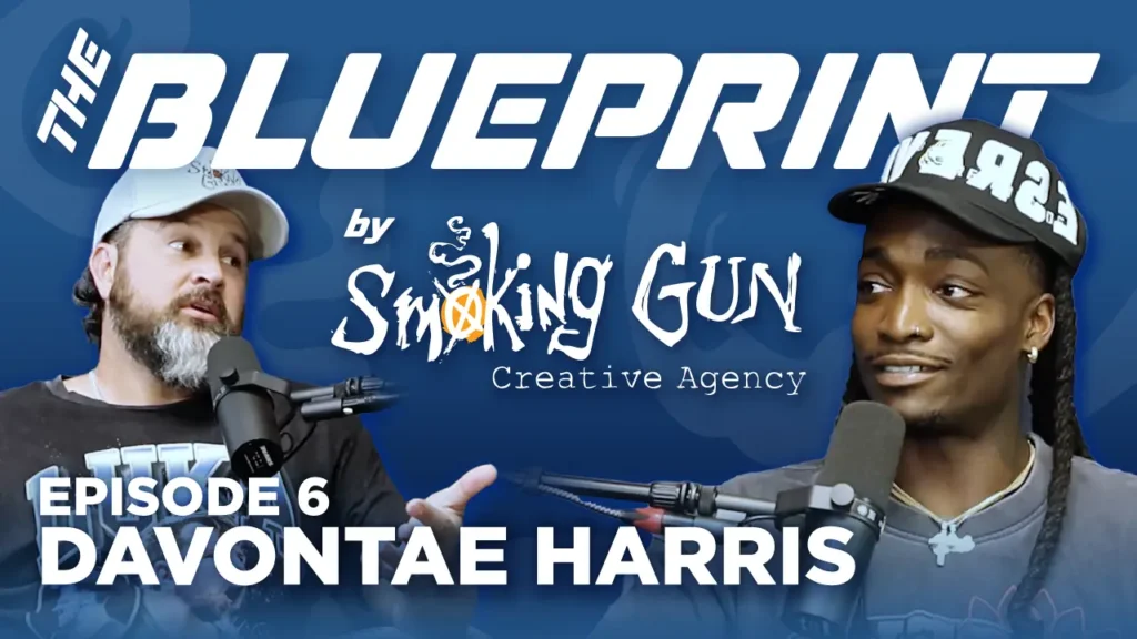 Podcast thumbnail for The Blueprint, including host Brandon Adams and guest Davontae Harris