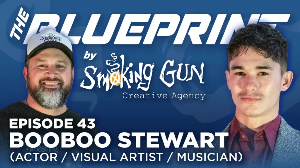 Podcast thumbnail for The Blueprint, including host Brandon Adams and guest Booboo Stewart