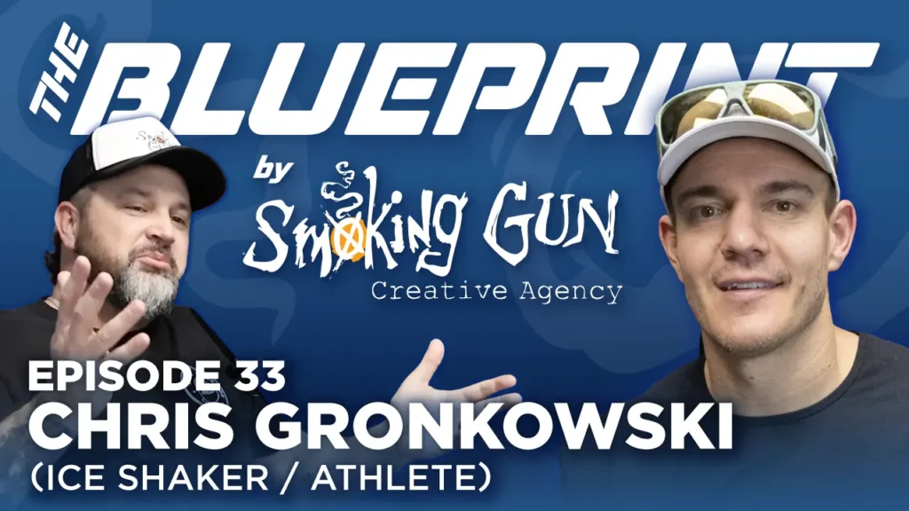 Podcast thumbnail for The Blueprint, including host Brandon Adams and guest Chris Gronkowski