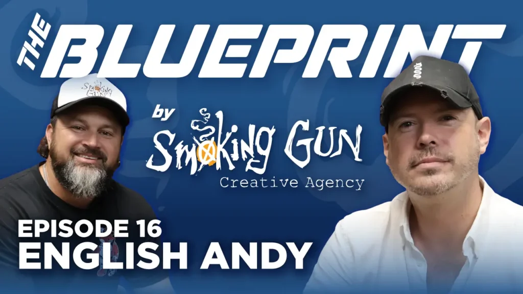 Podcast thumbnail for The Blueprint, including host Brandon Adams and guest English Andy Brimicome