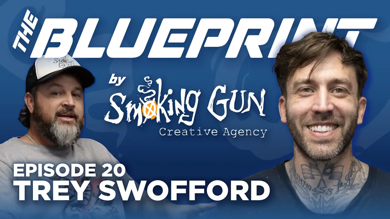 Podcast thumbnail for The Blueprint, including host Brandon Adams and guest Trey Swofford